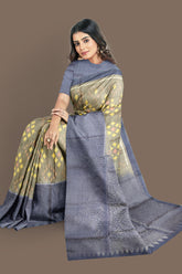 Hampshire gray with mid blue brocade patola soft silk saree - MIRASILKS Hampshire gray with mid blue brocade patola soft silk saree